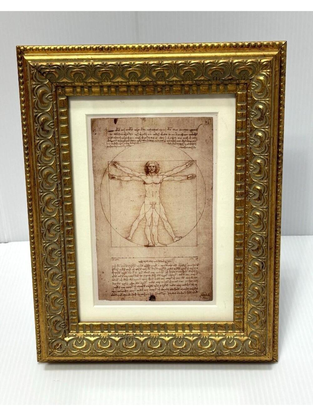 Leonardo da Vinci Vitruvian Man Framed Mini Art Print Ornate Frame, Decor